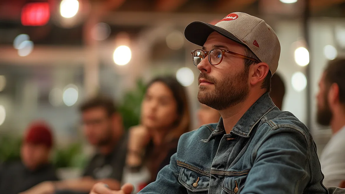 Contemplative Man in Casual Style at Social Gathering
